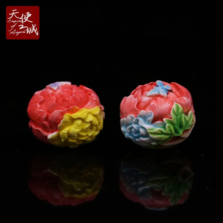 天然猛犸象牙牡丹花散珠diy配饰配件配珠吊坠