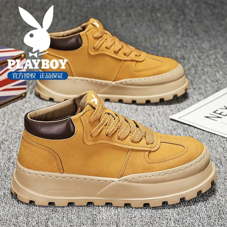 花花公子高帮鞋男款冬季高级感运动休闲鞋男复古百搭阿甘厚底板