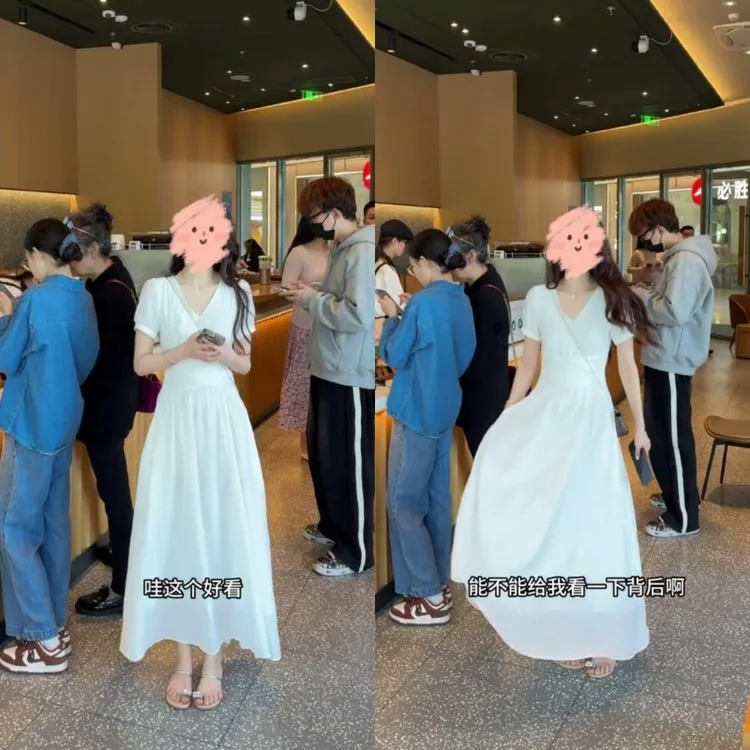 白色v领连衣裙女法式气质收腰长裙今年流行超好看仙女裙夏季新款