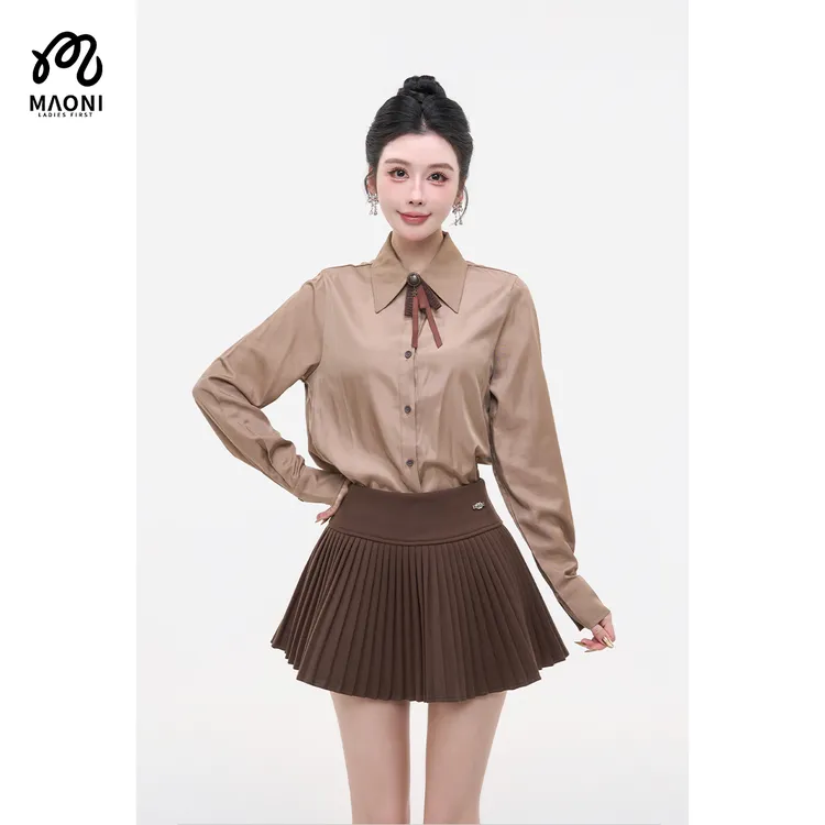 毛妮LADIESFIRST学院风长袖衬衫女秋冬新款高级感上衣配领带L2739