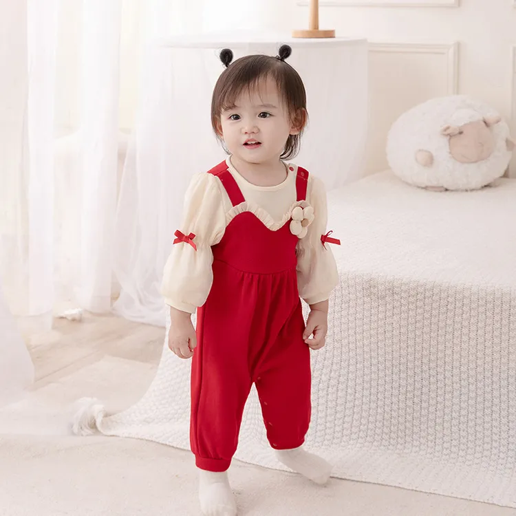 童泰【断码】婴儿秋季连体衣2025女宝宝哈衣新生长袖品质童装A类