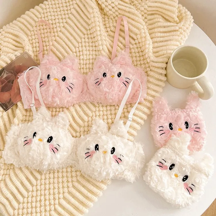 kt毛茸茸内衣礼盒装甜美可爱卡通软妹胸罩套装冬季送女朋友见面礼