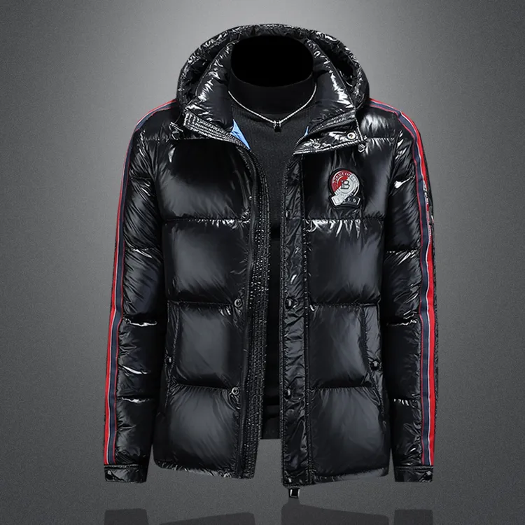 景君澜欧货高端亮面男士防风防水保暖冬装高级感潮牌连帽鸭绒外套