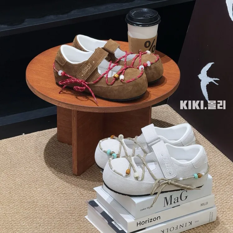 串珠系带魔术贴内玛丽珍鞋2025秋季新款外穿透气休闲百搭单鞋平底
