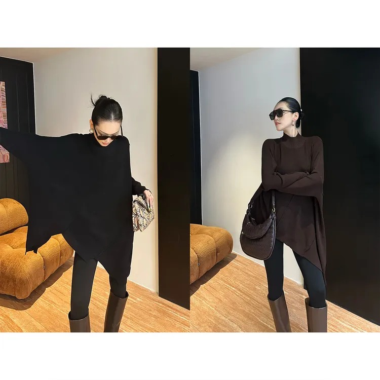 紫紫 廓裁毛衣裙 量感解构绵羊毛反对称精织罩衫毛衣ZD09SMYL740