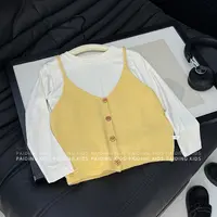 【阿湫】现货女童韩版时尚洋气休闲吊带背心马甲T恤两件套装SJ6178