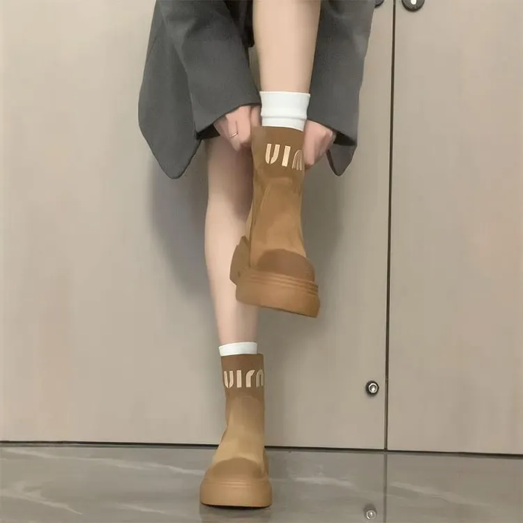 厚底马丁靴女款2025新款秋冬英伦风覆古大黄靴增高显瘦切尔西靴子