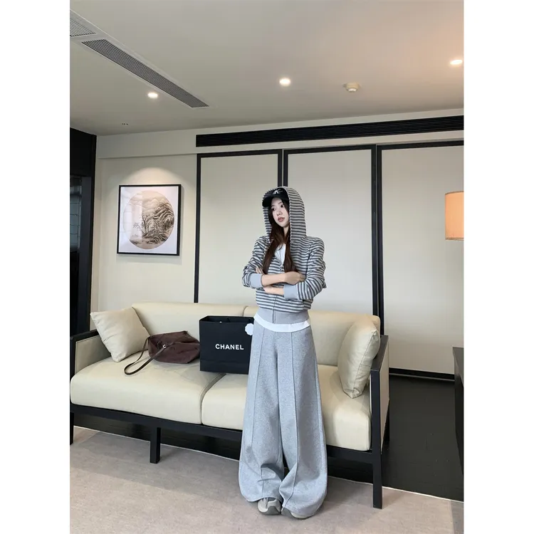 韩版宽松条纹连帽卫衣套装女时尚百搭辣妹气质简约休闲卫裤两件套