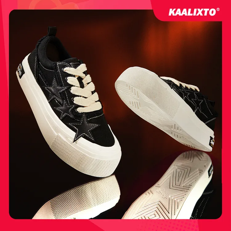 【经典款】Kaalixto经典黑色星星鞋帆布鞋国潮低帮厚底百搭正品