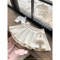 安妮不火 【绒绒雪球】少女感磨毛提花毛球系带A字半裙A254S0180