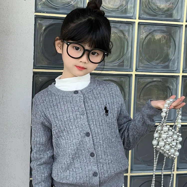 儿童针织开衫男女童上衣外套亲子装刺绣针织麻花女宝宝百搭上衣