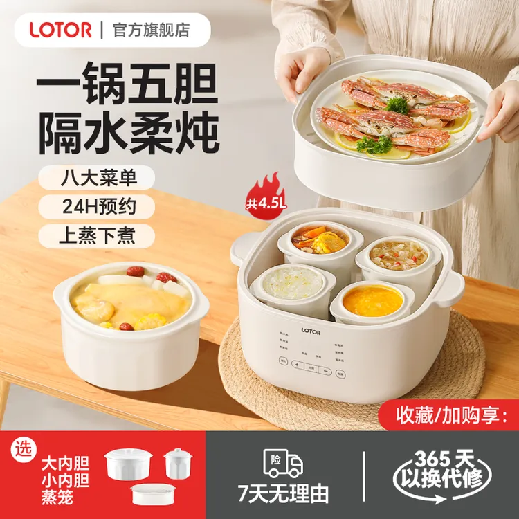 LOTOR徕多大白电炖锅一锅五胆隔水电炖盅家用煮粥营养辅食煲汤锅商品图
