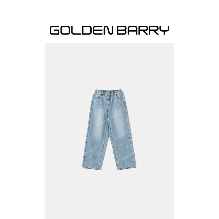 GOLDENBARRY[超模裤2.0]水洗蓝高腰休闲牛仔阔腿裤506372