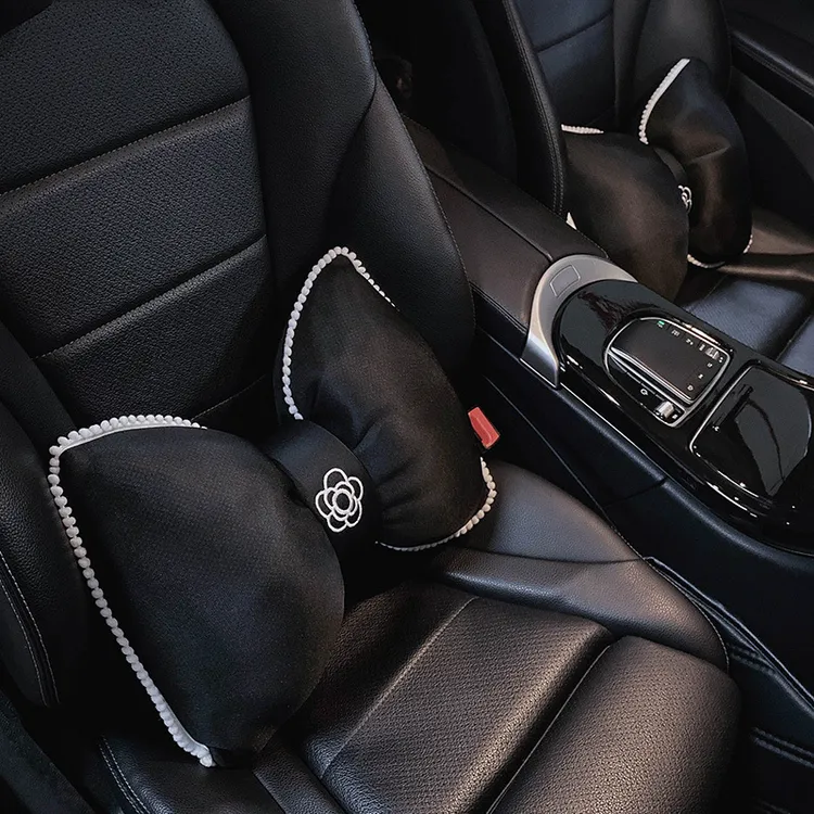 山茶花汽车头枕护颈枕车用靠枕颈枕冰丝车内座椅枕头腰靠一对夏季