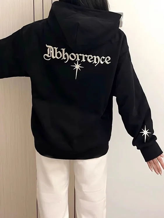 伶落旧人 下坠星星哥特标语刺绣连帽卫衣女秋冬季慵懒风情侣外套