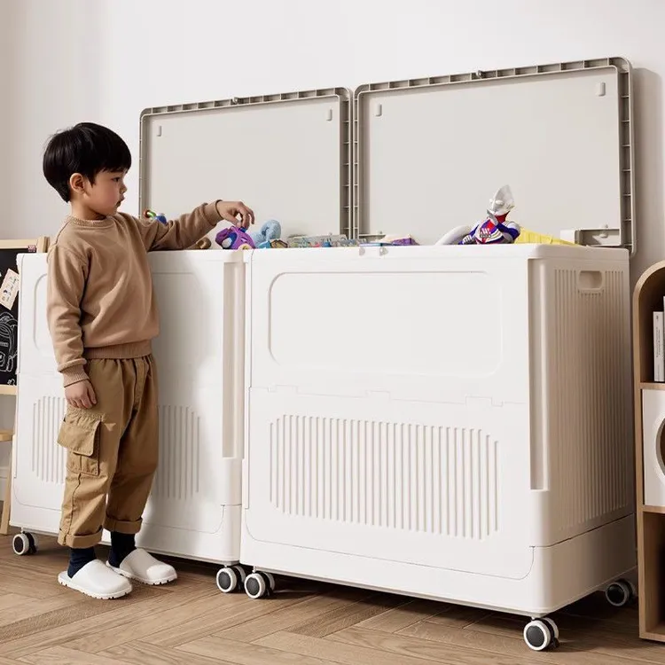 收纳箱衣柜收纳盒纯色收纳柜带轮储物柜新中式