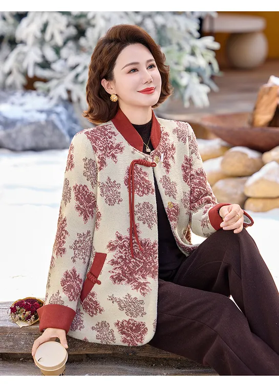 冬季新款中老年女装国风流苏加绒加厚时尚大气上衣