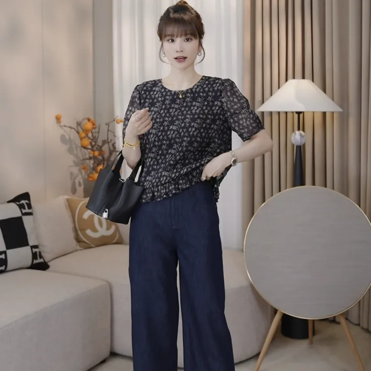 LMENY繁花慢调~复古法式莱赛尔碎花宽松显瘦百搭小衫25BC054