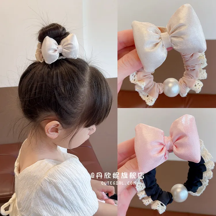 女童丸子头发圈儿童珍珠蝴蝶结发绳甜美大肠圈女孩扎马尾皮筋发饰