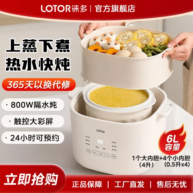 LOTOR电炖锅一锅五胆煲汤锅多功能家用煮粥陶瓷炖盅辅食LD-DDZ40