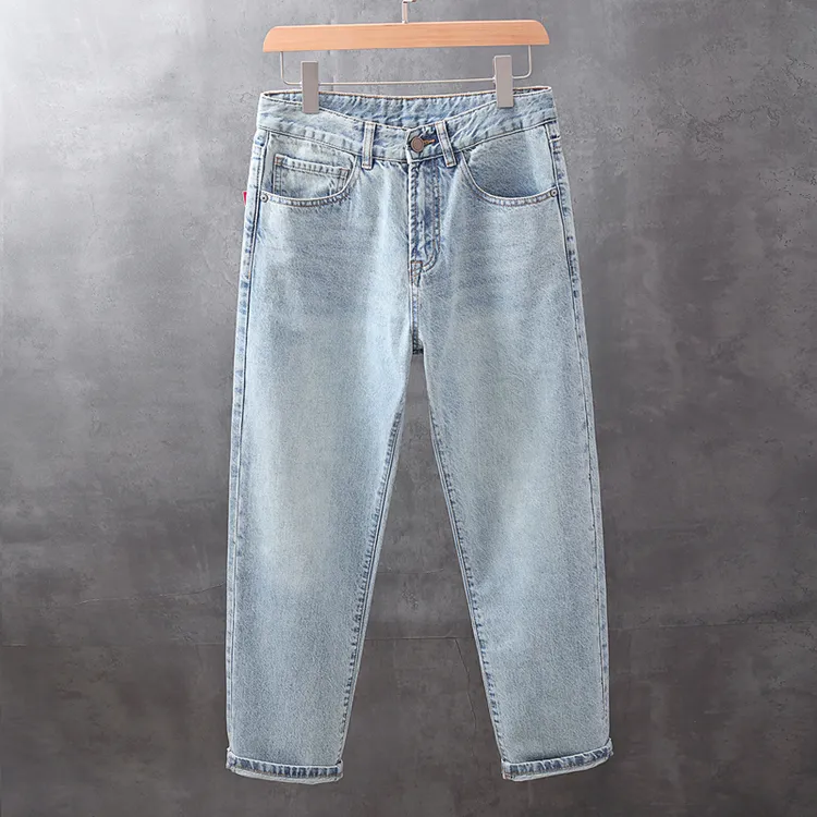 约蒂宾弗春夏季潮流男士牛仔裤复古水洗天蓝色宽松直筒百搭长裤