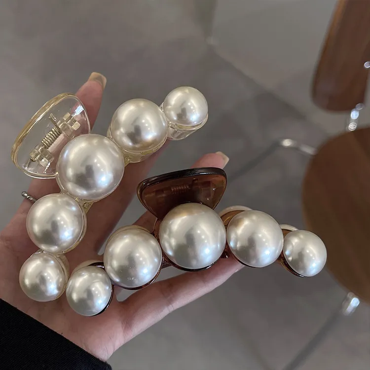 优雅又百搭~气质珍珠发夹女后脑勺网红发抓夹高级感复古鲨鱼夹子