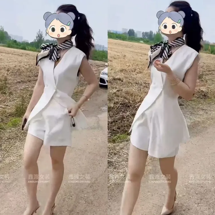 2025夏季新款时尚显瘦气质女士网红洋气两件套百搭款D9451