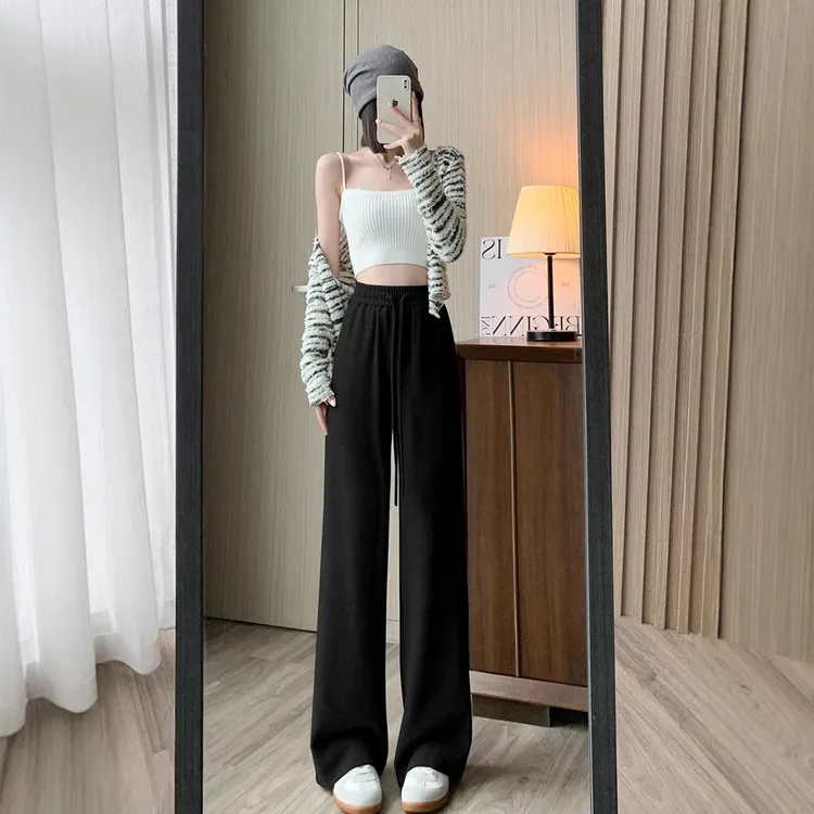 加绒糯米阔腿裤女2025秋冬款高级垂感宽松直筒显瘦高腰休闲溜溜裤