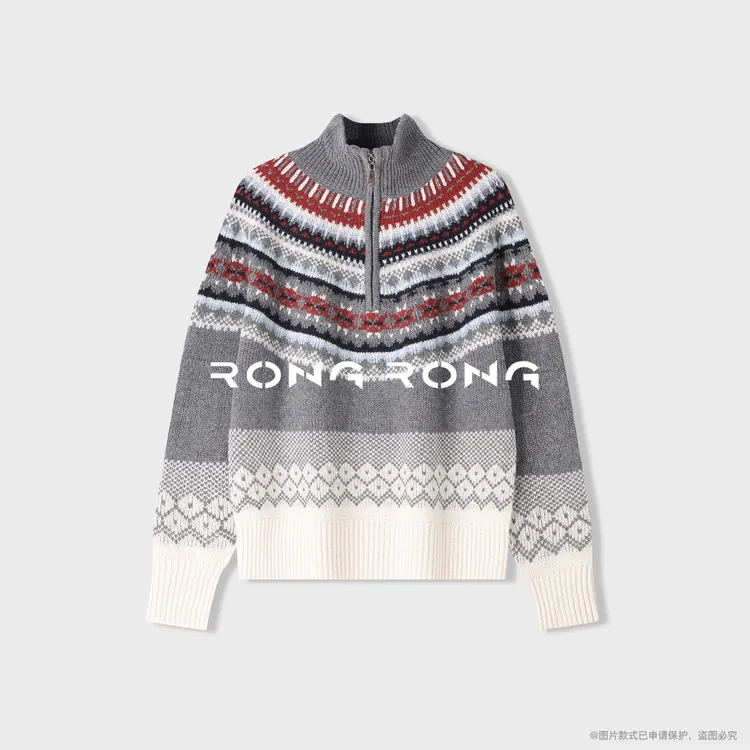溶溶【知性文学】RONGRONG 100甄选绵羊毛复古费尔岛提花羊毛衫W536