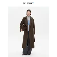 SELFWHO绵羊毛混纺浴袍式双面呢大衣女2025冬季新款无扣腰带外套