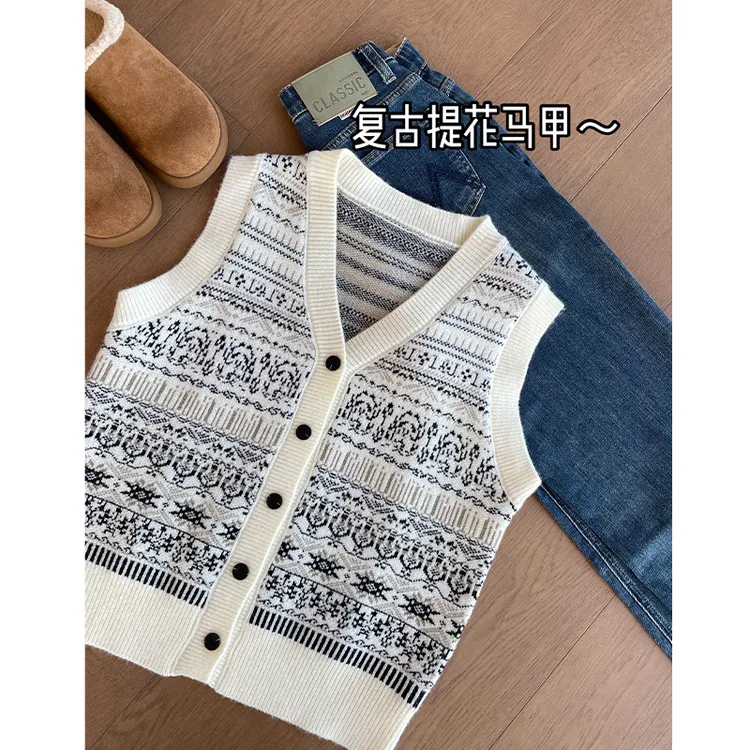 丹姐家~复古提花费尔岛针织马甲
