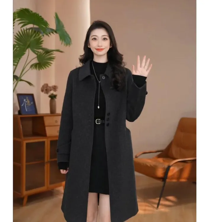 【杨杨专属】曼贝秋冬新款高端百搭长袖双面羊绒大衣8584051深灰色