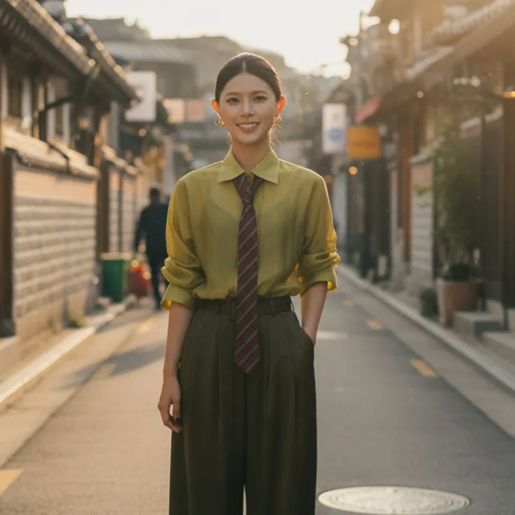 2025新款设计师款polo领薄款长袖衬衫女宽松休闲衬衣SHBZW651940