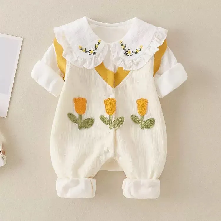 婴儿衣服春秋女宝宝连体衣公主超萌满月百天外出哈衣爬服