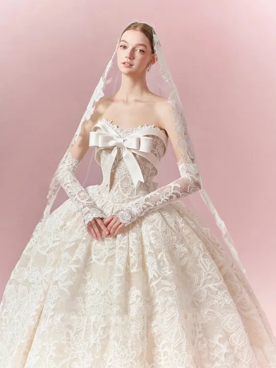 【真爱婚纱-轻纱】法式复古蕾丝 公主高级 轻奢 唯美 A摆蕾丝婚纱