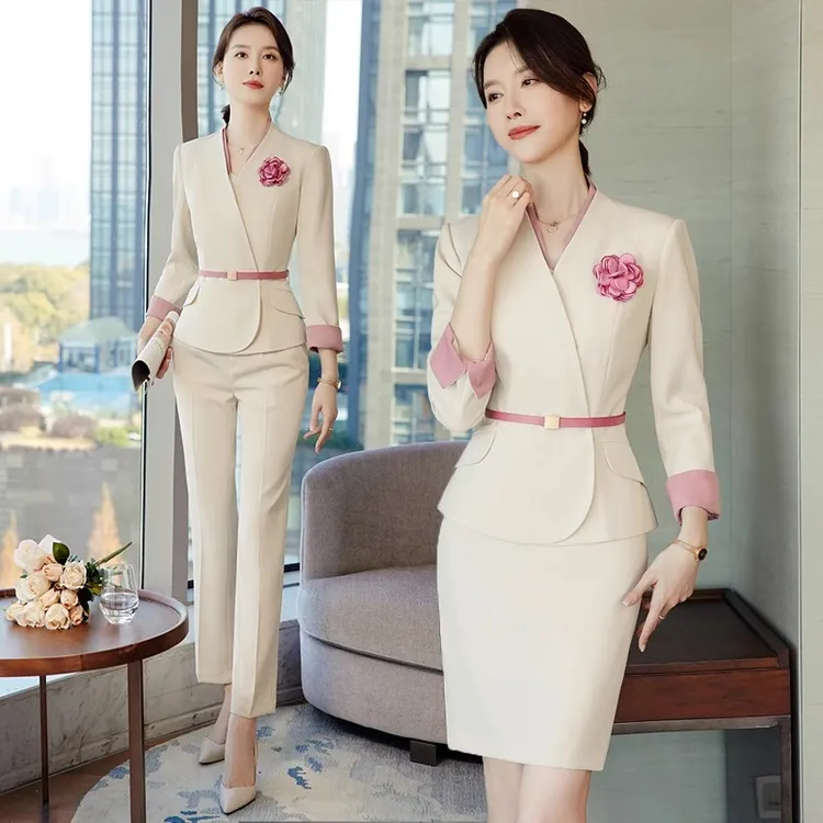 美容院工作服女春秋气质女神范美业养生馆美容师工装套装职业套裙