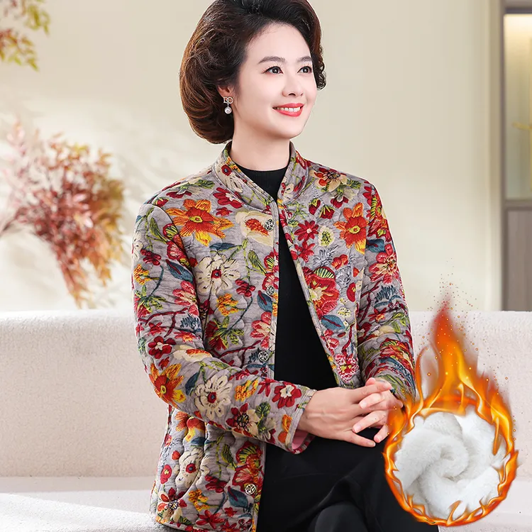妈妈冬装小棉袄女贴身内穿中老年大码加厚棉衣加绒保暖外套短款