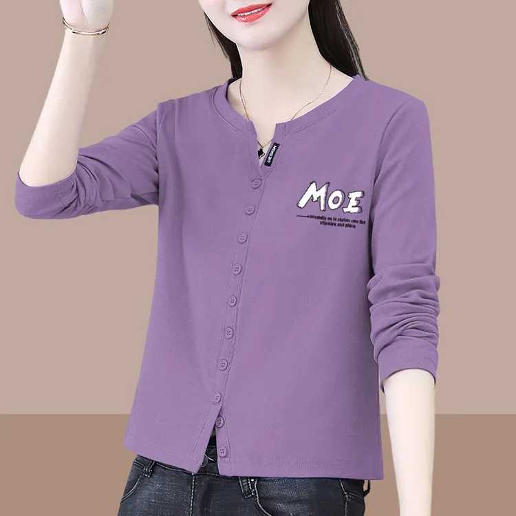 棉100%纯棉短款T恤女2024春秋季新款时尚小个子洋气长袖圆领上衣