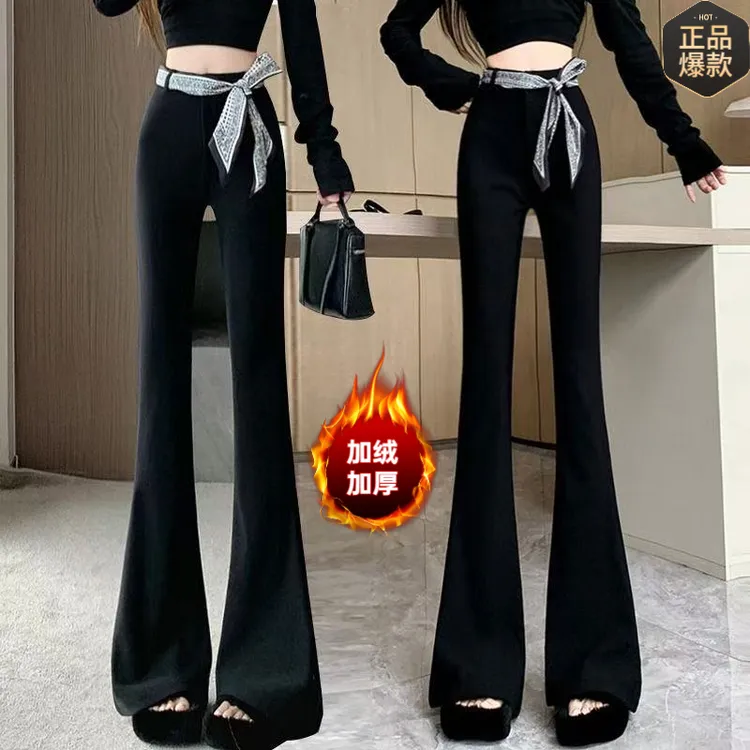 轻奢丝巾正版马蹄西装裤女2025秋冬爆款通勤高腰微喇裤修身垂感裤