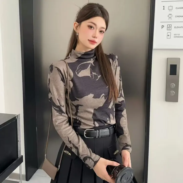 【江南烟雨】秋冬阳离子双面德绒半高领打底衫女士保暖遮肉显瘦长袖