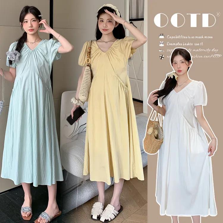 高级感孕妇夏装连衣裙2025夏季新款设计感V领显瘦温柔长款裙子薄