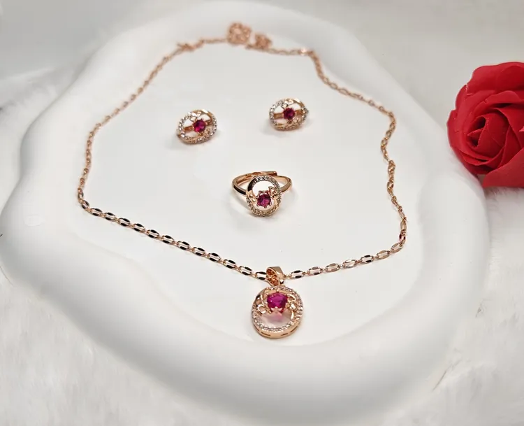 铜合金项链 铜合金首饰三件套项链戒指耳环585kizil altun pason