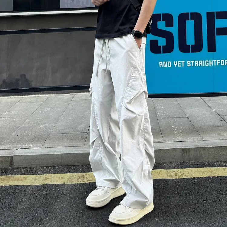 QUALCOMM秋季新款美式户外速干工装裤男女同款皱感潮流直筒休闲裤