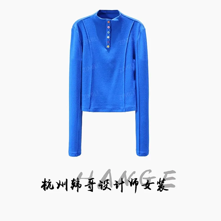 【韩哥女装】2025秋冬新品《静澜》海涛蓝微高领高弹上衣26032-A3