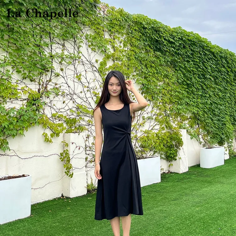 拉夏贝尔长款吊带背心裙大码宽松百搭外穿内搭打底无袖气质连衣裙