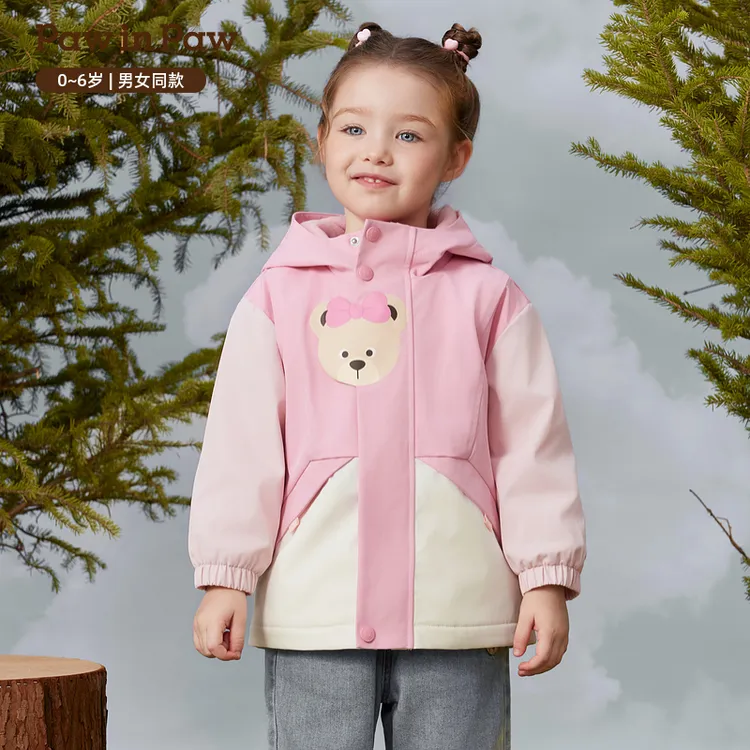 PawinPaw25年秋季新款男女宝连帽撞色拼接外套夹克保暖PCJAF4891E