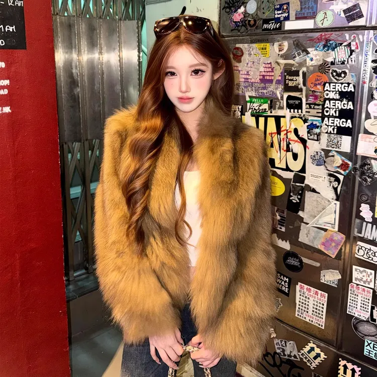 人造皮草 2025秋冬高级感时尚女短款冬季新款洋气毛毛外套