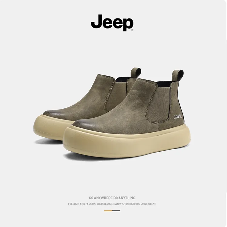 Jeep切尔西靴秋冬英伦风厚底复古保暖户外防滑耐磨加绒休闲时尚款