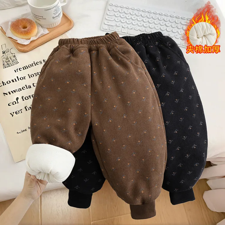 女宝棉裤一条过冬夹棉加厚韩系碎花高腰长裤洋气宝宝加厚灯笼裤