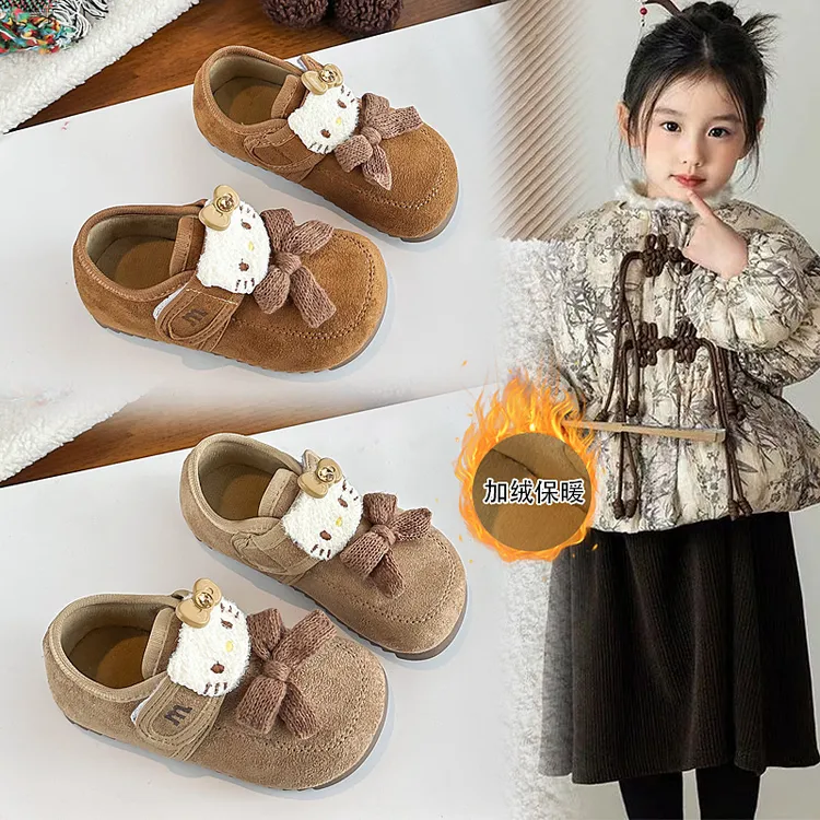 2025冬款儿童卡通风韩版加绒公主风棉鞋女超迁皮车缝线童鞋女宝